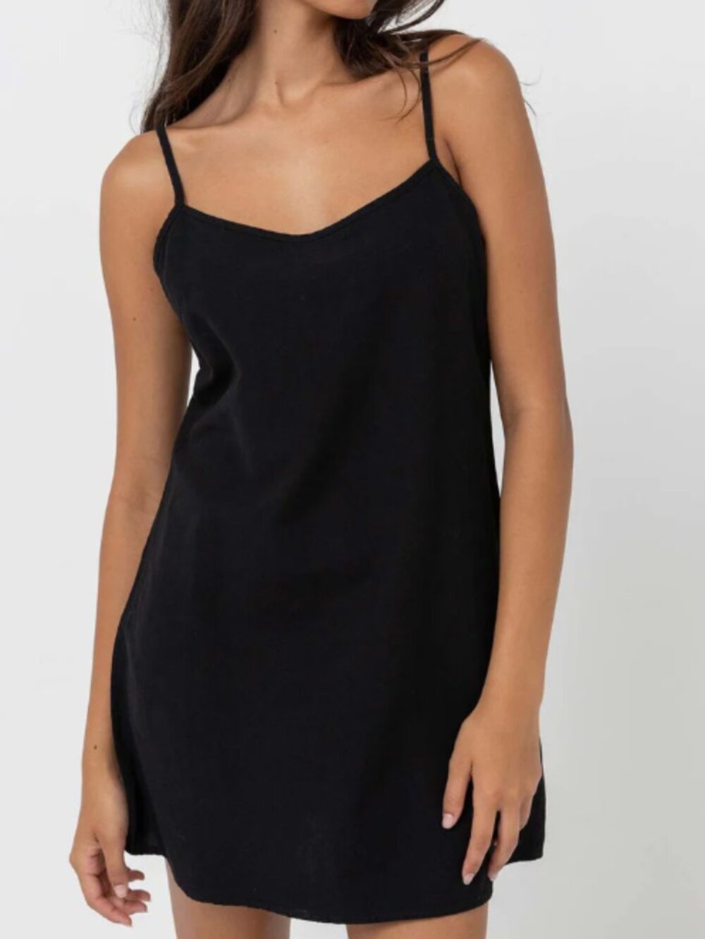 La Soie Black Silk Slip Dress with Spaghetti Straps